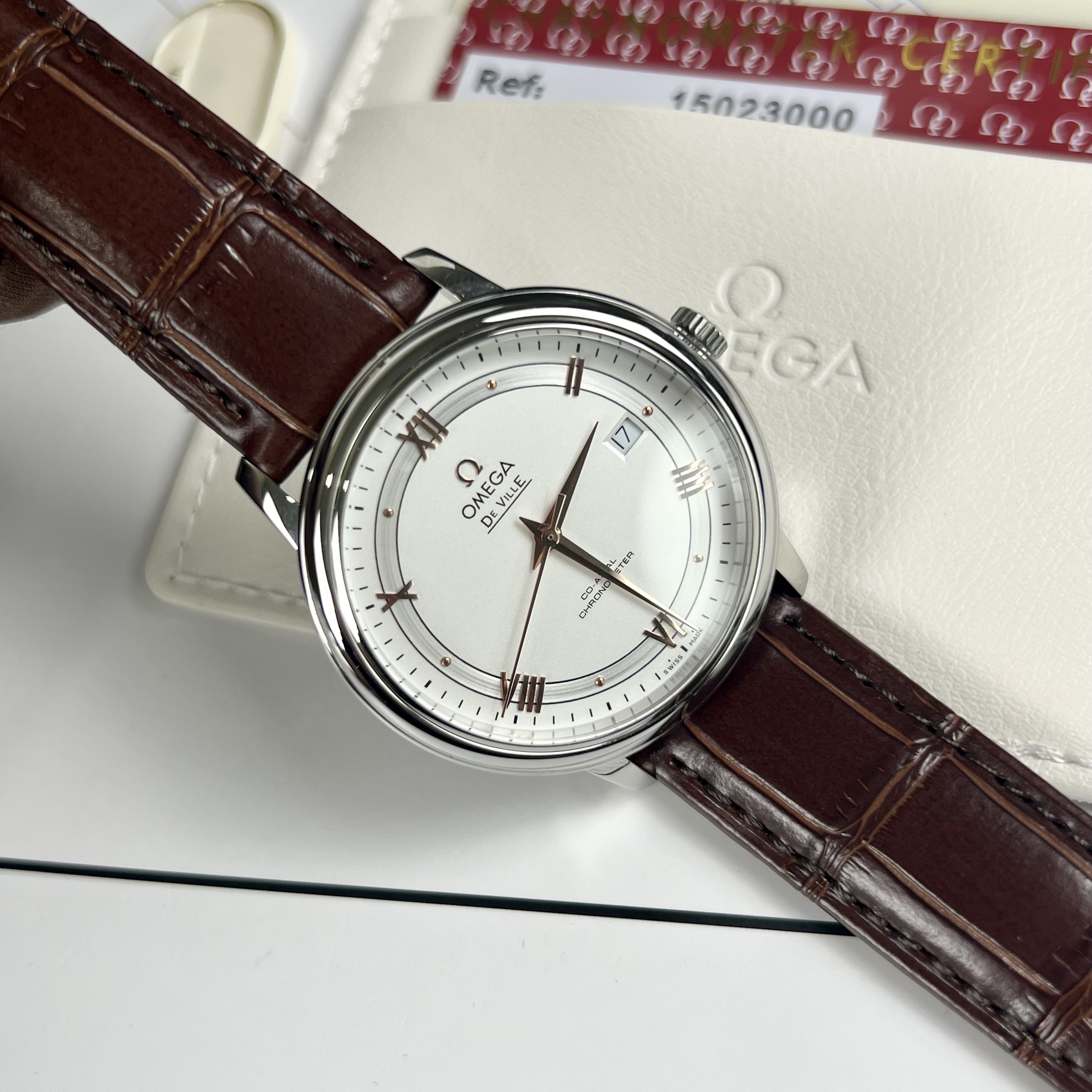 Đồng Hồ Nam Omega Deville Co-Axial Chronometer Fake 1:1 Dây Da Nâu Automatic 40mm