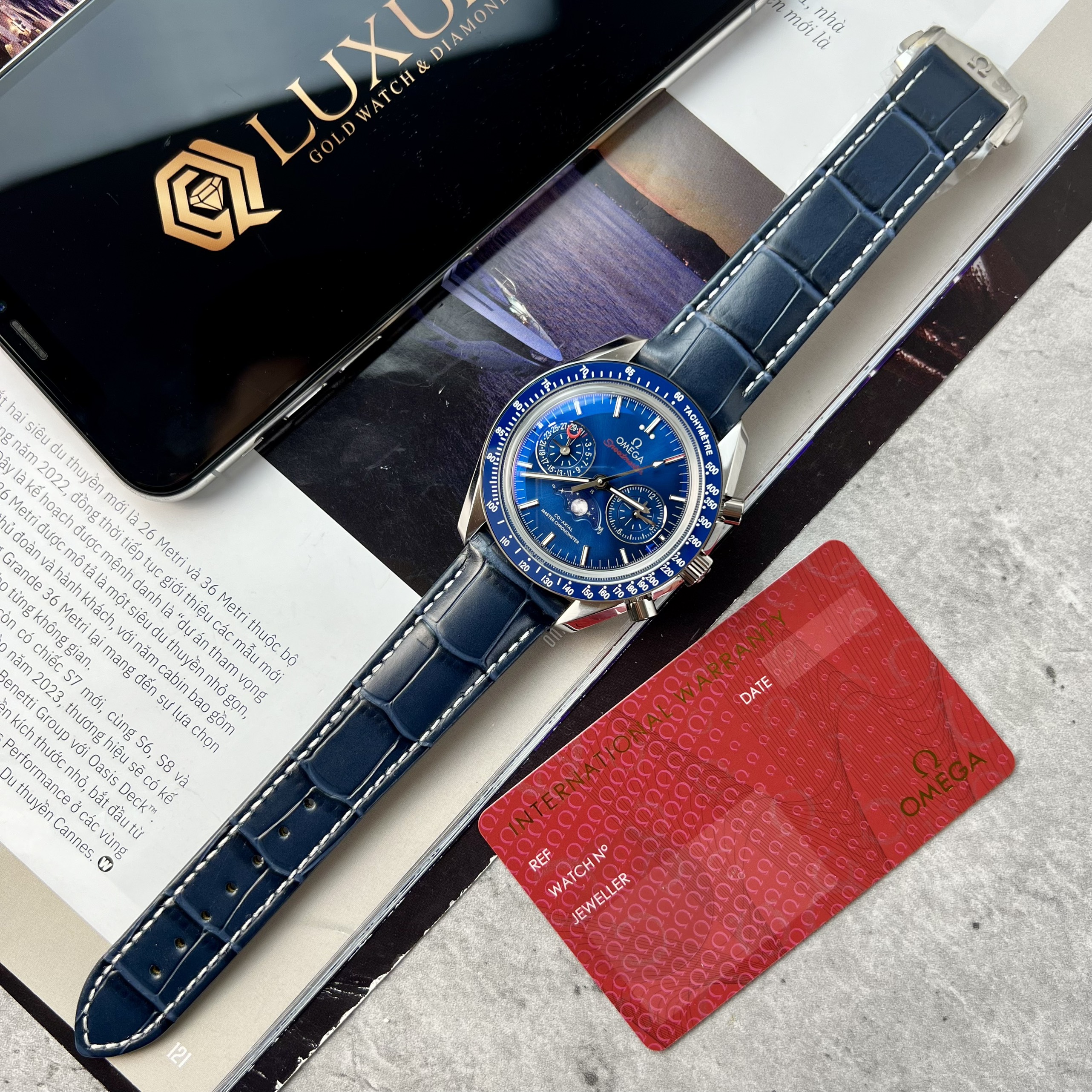 Đồng Hồ Nam Omega SpeedMaster Moonwatch Blue Replica 1:1 Cao Cấp Nhất 44mm