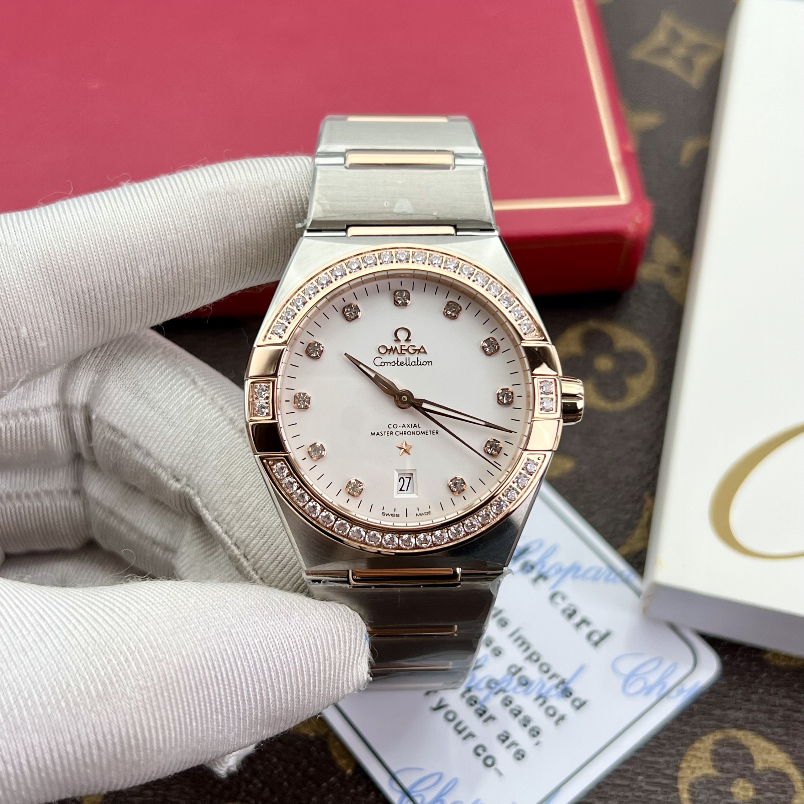 Đồng Hồ Nam Omega CONSTELLATION Mặt Trắng Đính Đá Cao Cấp Nhất Rep 1:1 39mm