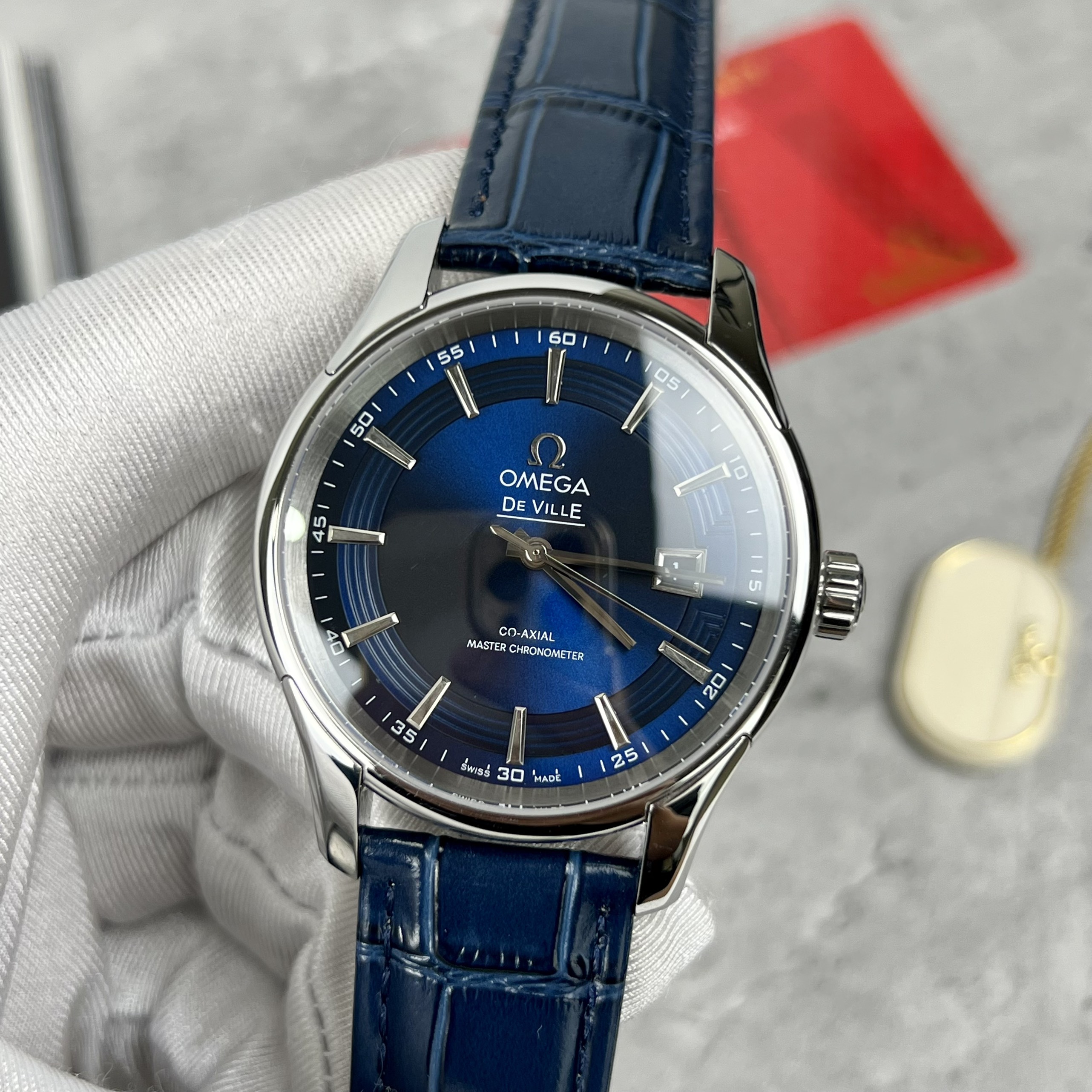 Đồng hồ Nam Omega De Ville Fake 11 Máy Thụy Sỹ Cao Cấp Mặt Xanh Size 39.5mm