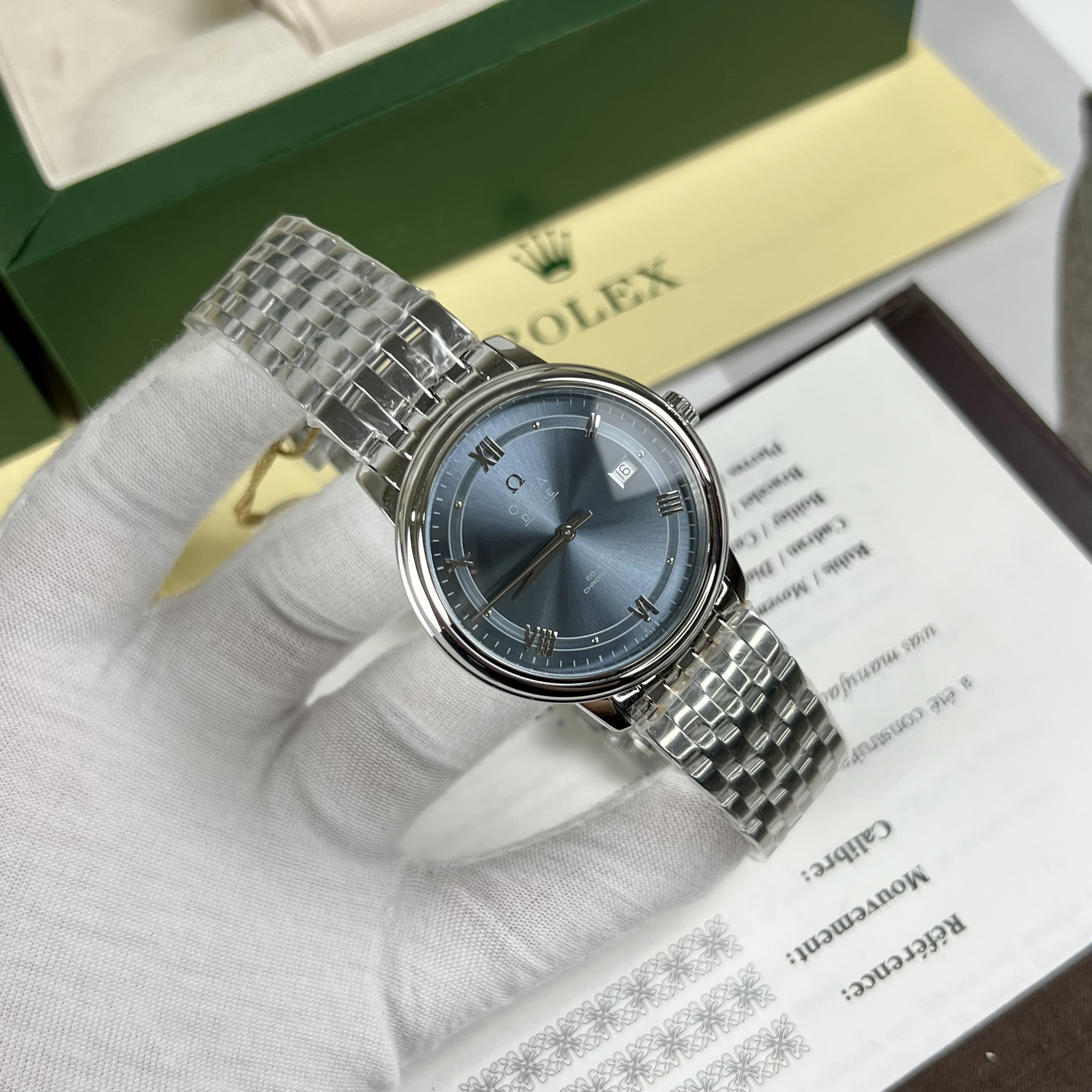 Đồng Hồ Nam Omega Deville Co-Axial Chronometer Fake Mặt Xanh Automatic Thuỵ Sỹ 40mm