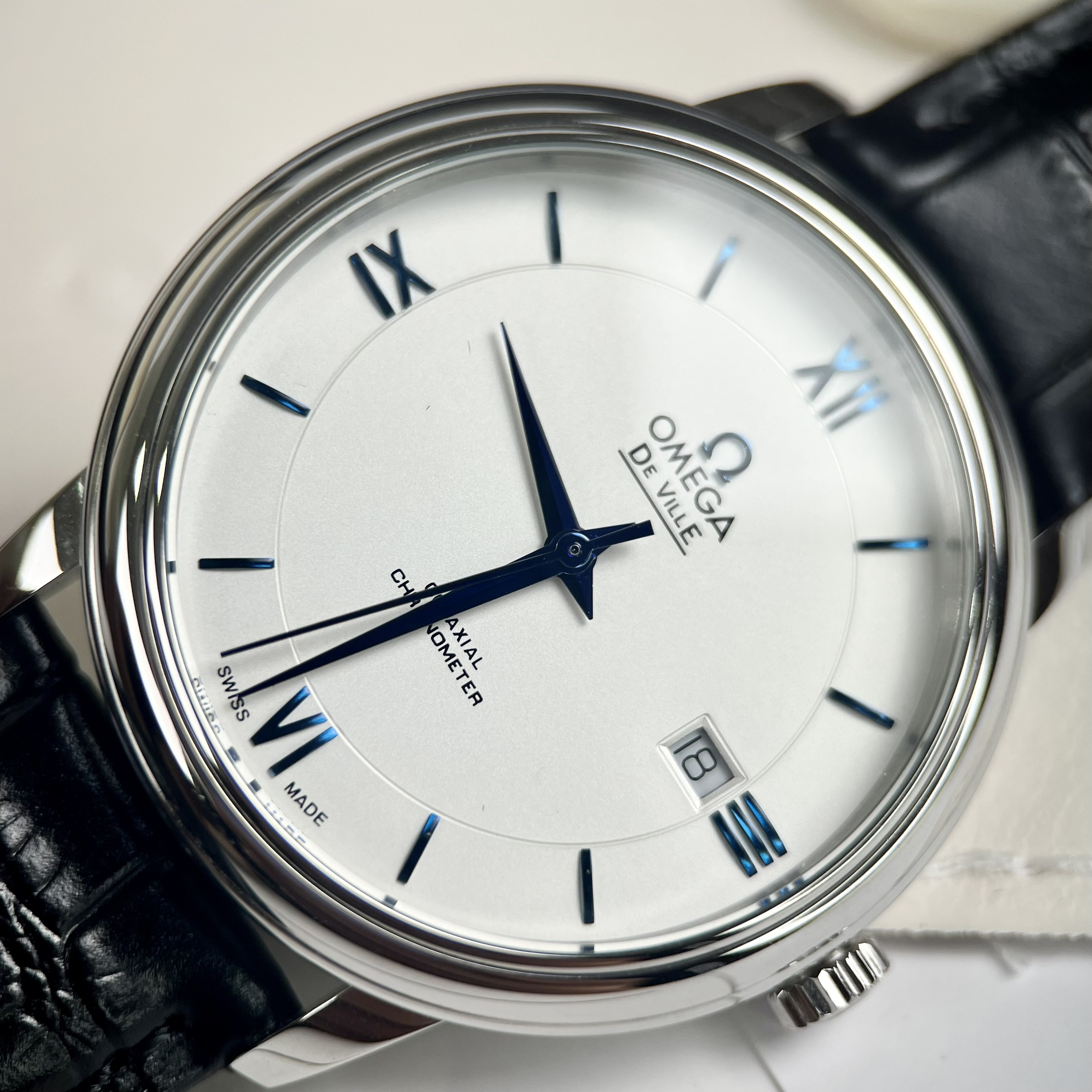 Đồng Hồ Nam Omega Deville Co-Axial Chronometer Fake Dây Da Automatic Thuỵ Sỹ 40mm