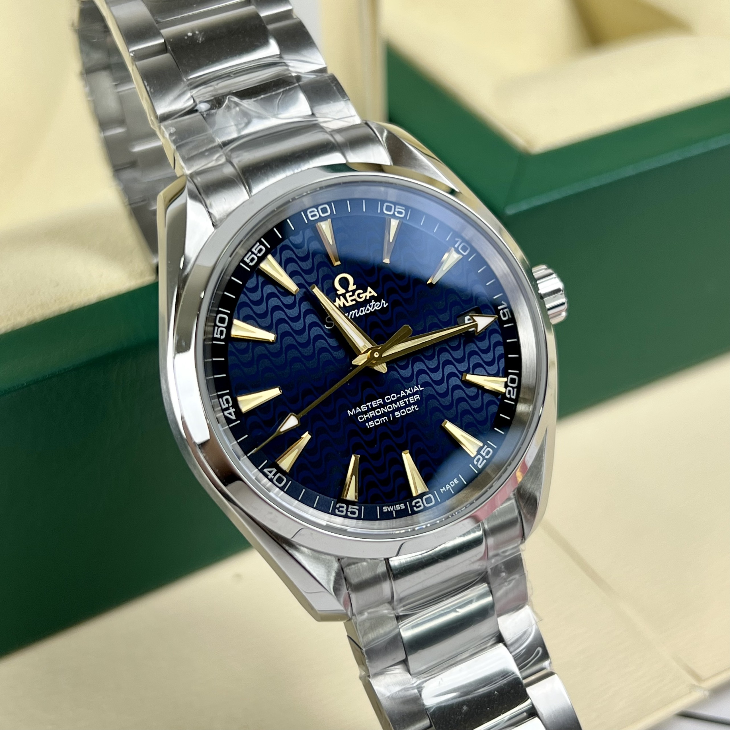 Đồng Hồ Nam Omega Seamaster Mặt Xanh Dương Vân Sóng Replica Cao Cấp Nhất 41.5mm