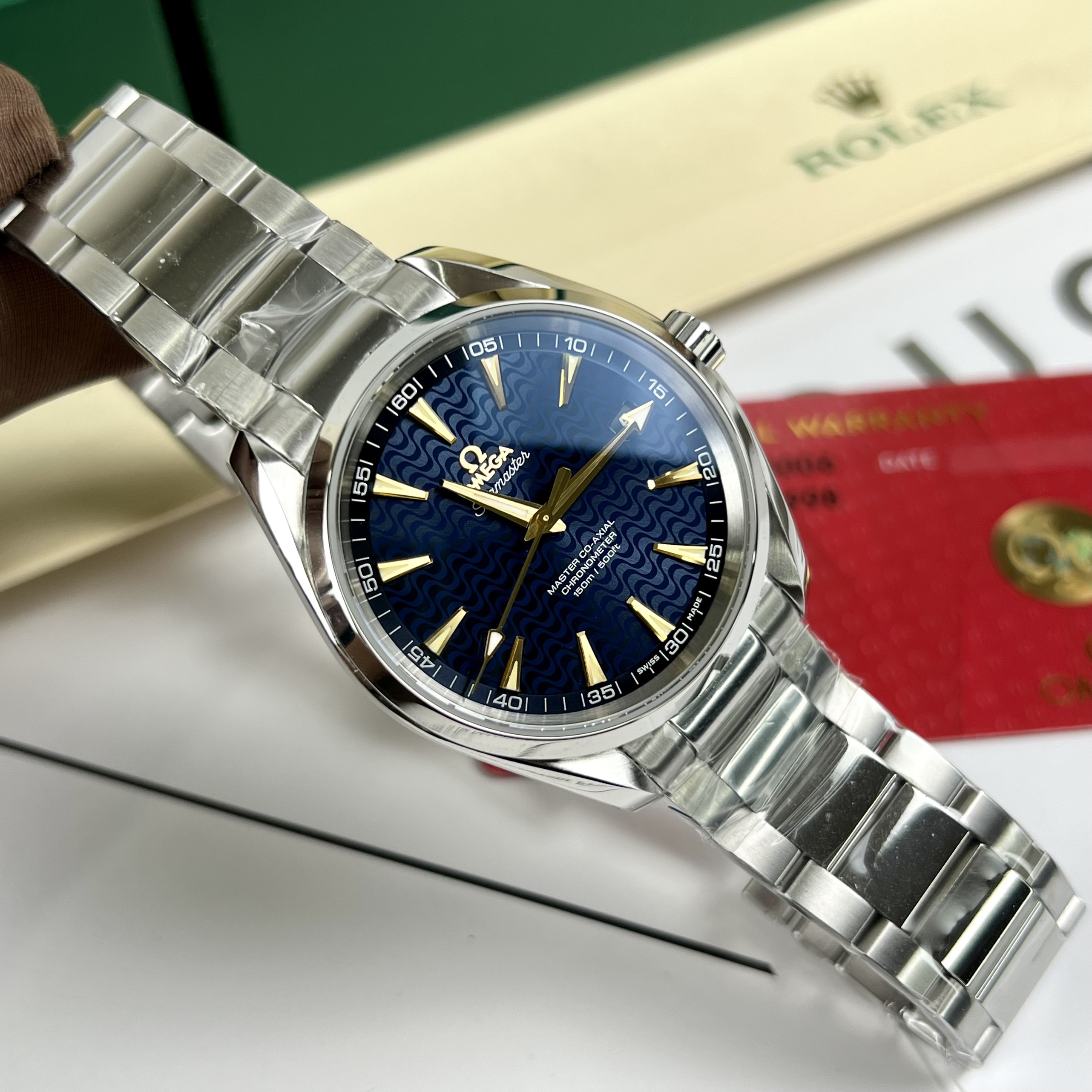 Đồng Hồ Nam Omega Seamaster Mặt Xanh Dương Vân Sóng Replica Cao Cấp Nhất 41.5mm