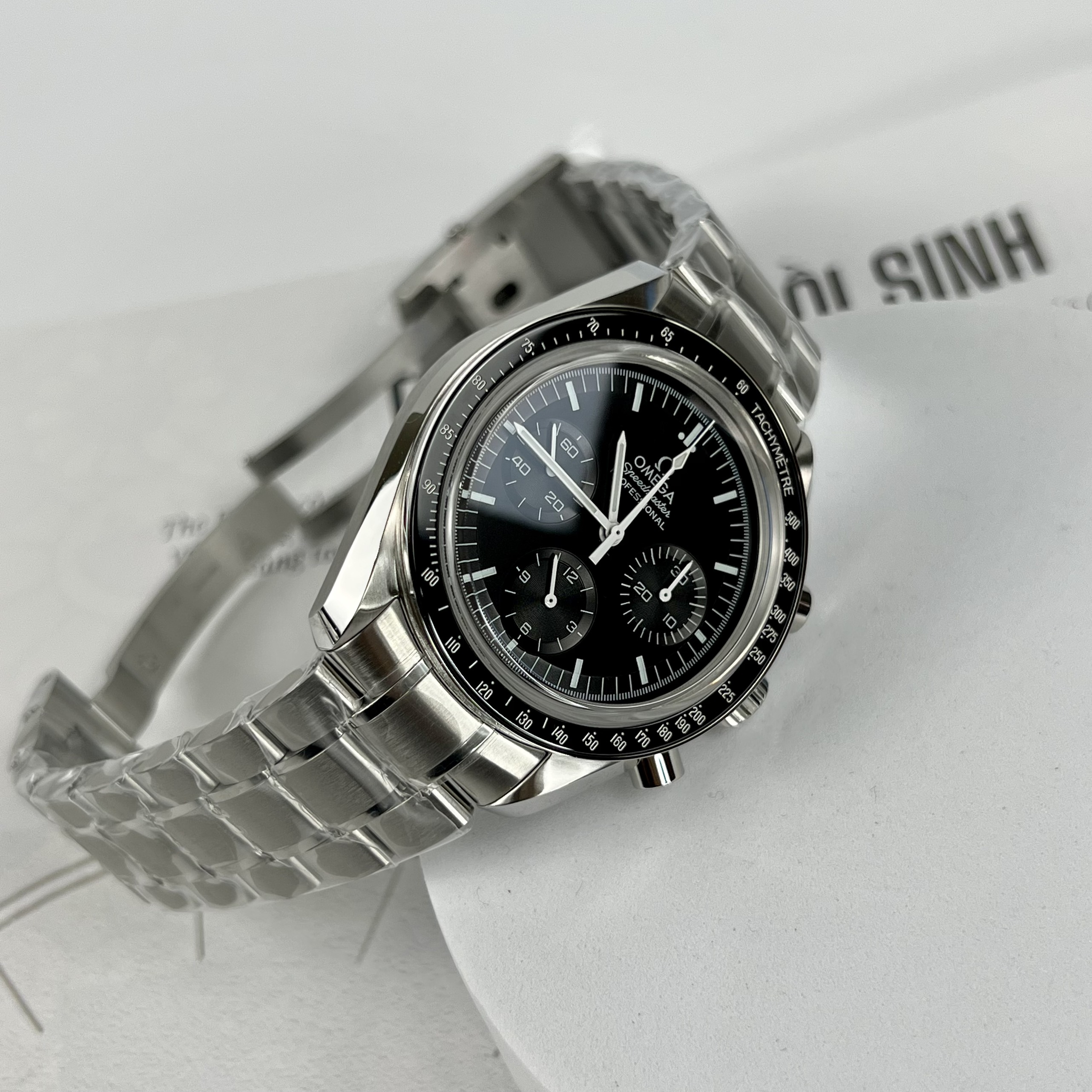 Đồng Hồ Nam Omega SpeedMaster Replica 11 Thụy Sỹ Dây Kim Loại Mặt Đen 40mm