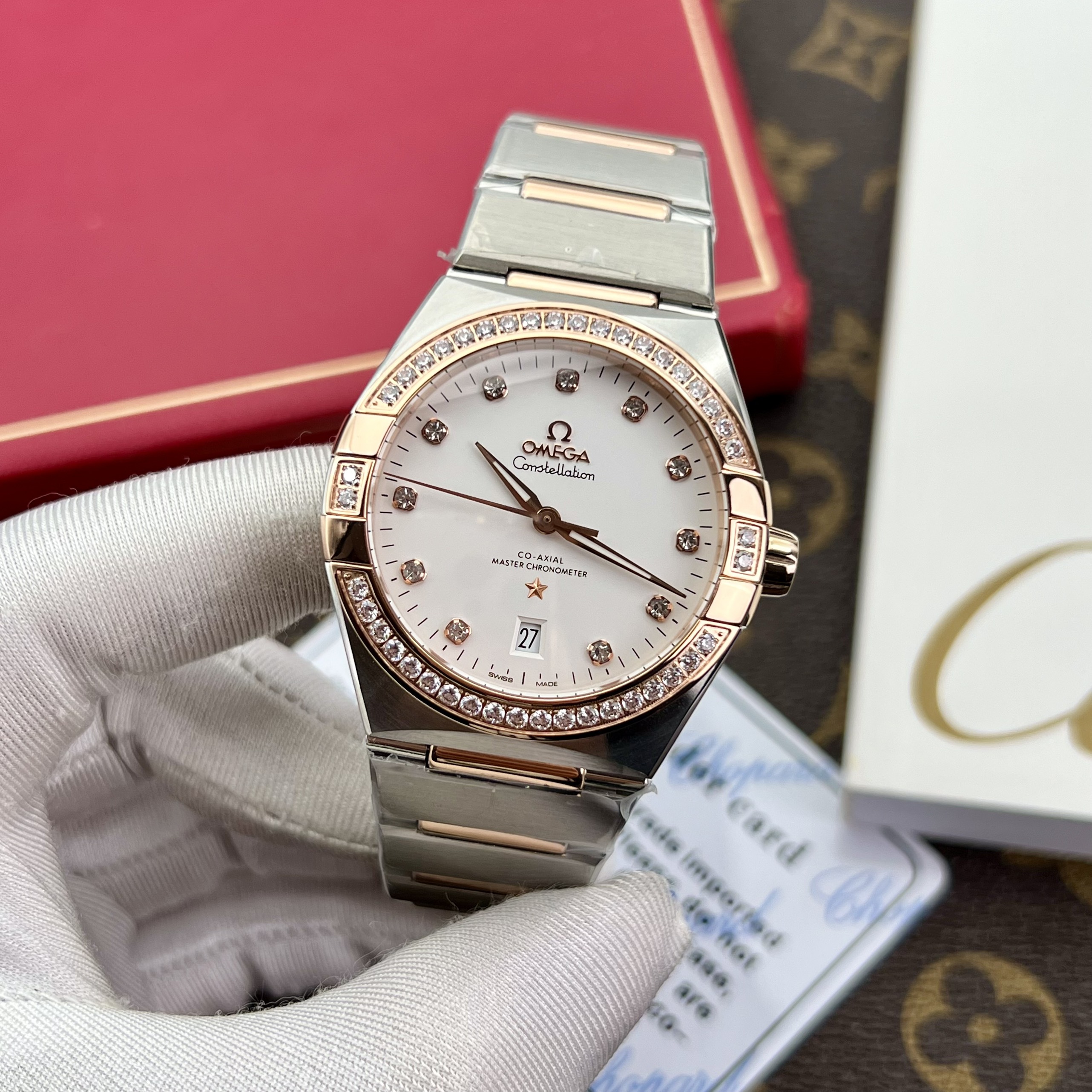 Đồng Hồ Nam Omega CONSTELLATION Mặt Trắng Đính Đá Cao Cấp Nhất Rep 1:1 39mm